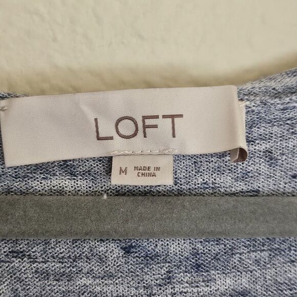 Ann Taylor LOFT Linen Blend Hooded Open Cardigan Long Line Size M Blue Space Dye - Picture 7 of 9